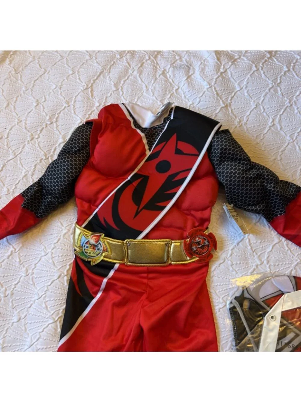 Boys Red Power Ranger Mighty Morphin Muscle Costume & Mask Toddler 2T NEW